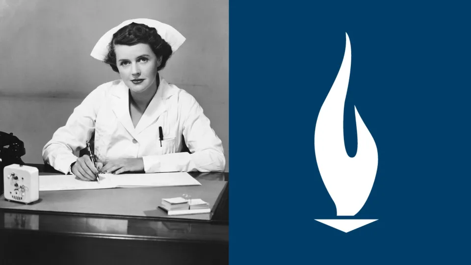 Vintage nurse charting in black and white next to Concorde logo