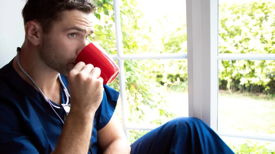 Night shift Nurse drinking coffee Night shift Nurse drinking coffee