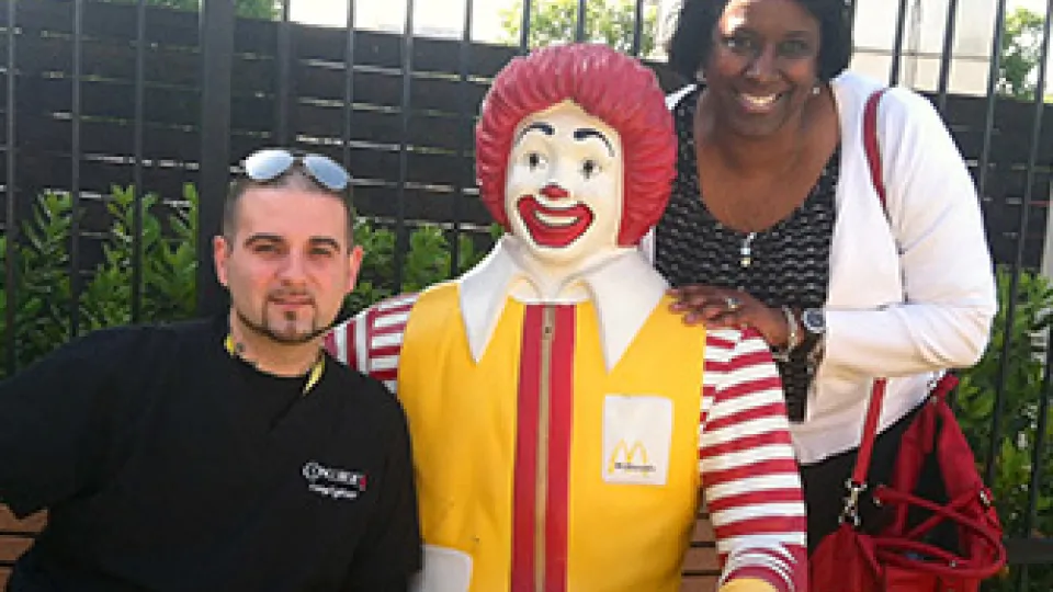 RonaldMcDonald_web Two students from Concorde's Dallas campus pose with Ronald McDonald.