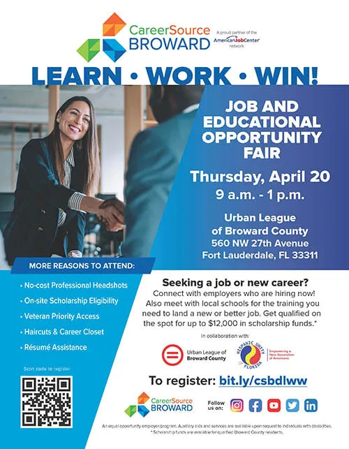 Learn Work Win Job Seeker Event Flyer in Fort Lauderdale, FL