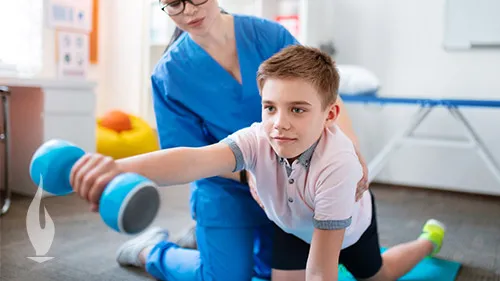 Occupational therapy assistant working with child